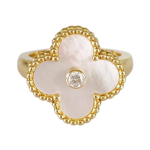 Van Cleef & Arpels Vintage Alhambra Yellow gold Shell diamond Ring - Picture 2 of 16